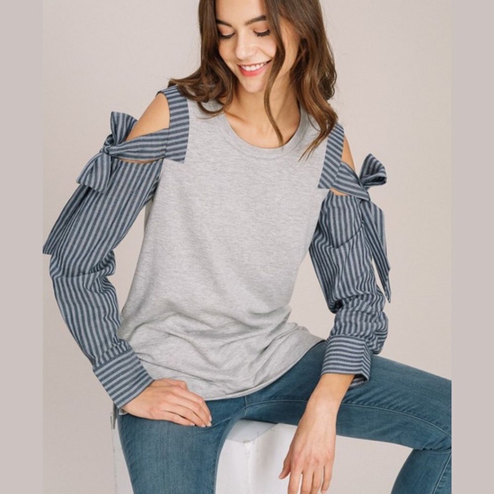 Striped Cold-Shoulder Sleeve Top